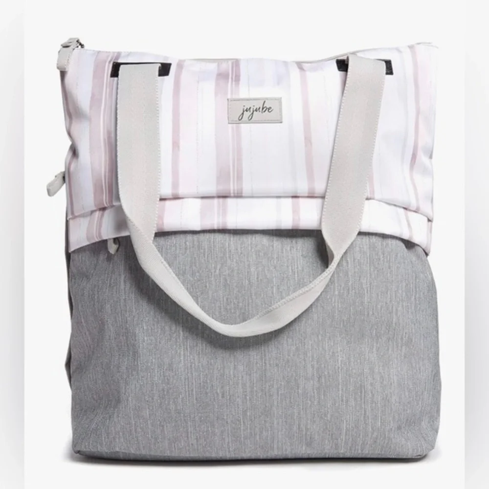 Ju-Ju-Be All Purpose Shoulder Tote Bag Striped Pink Glacier Gray Baby Travel Bag